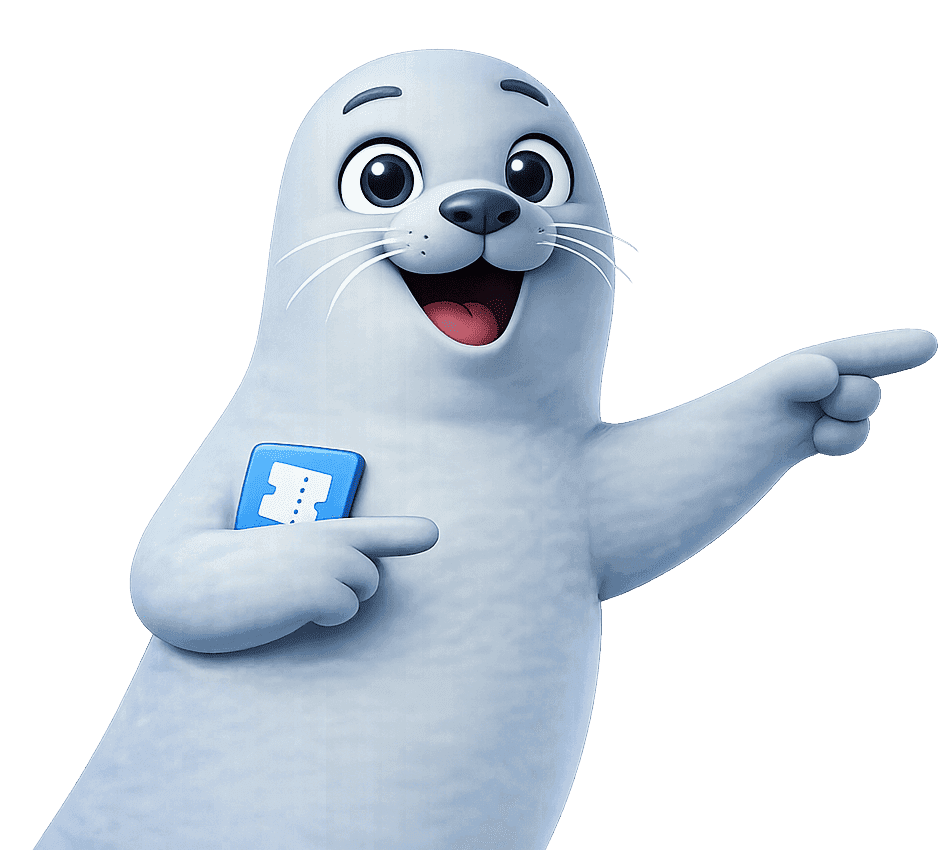 Ticketseal mascot pointing