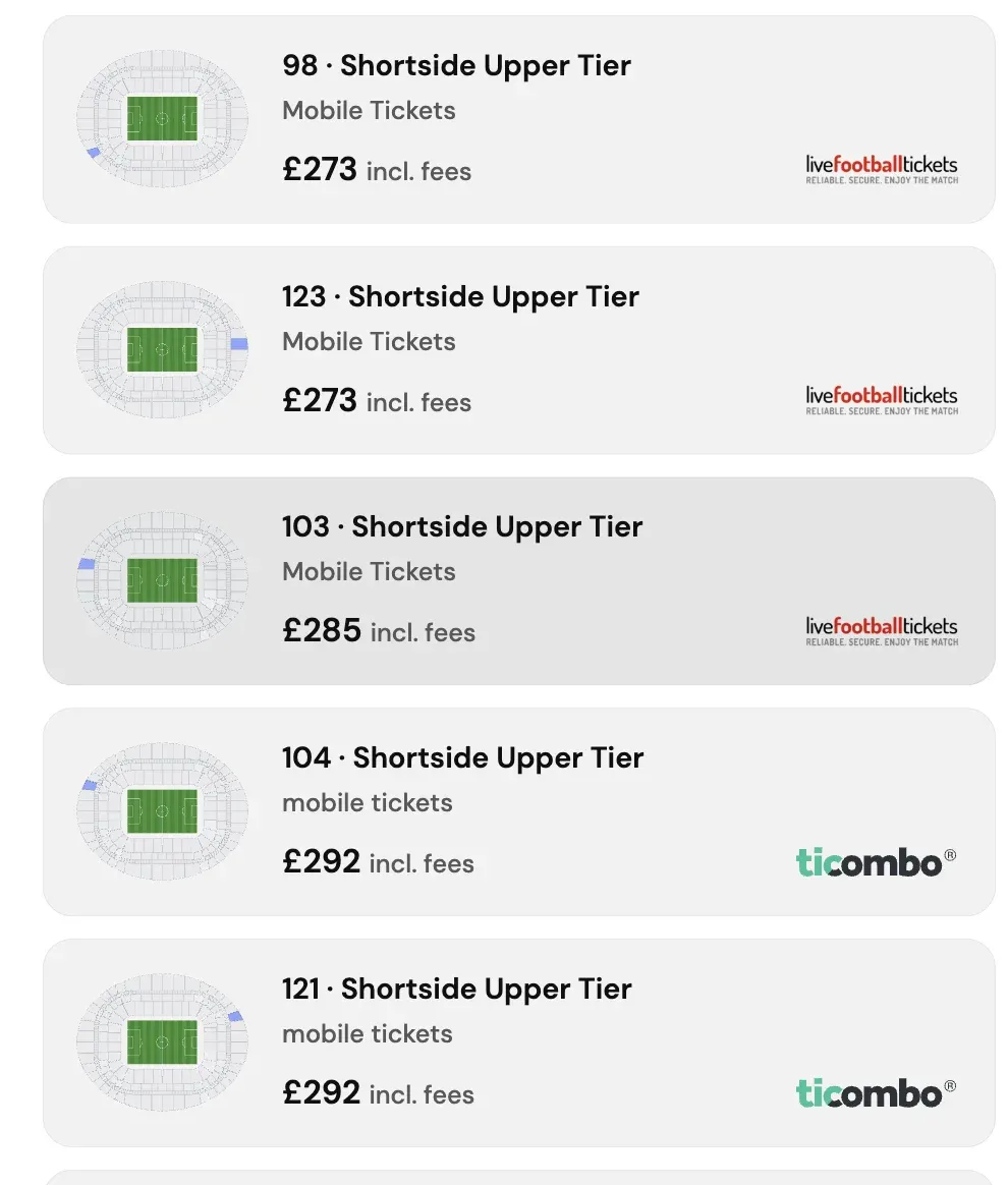 Example of platform listings with the hidden fee's included