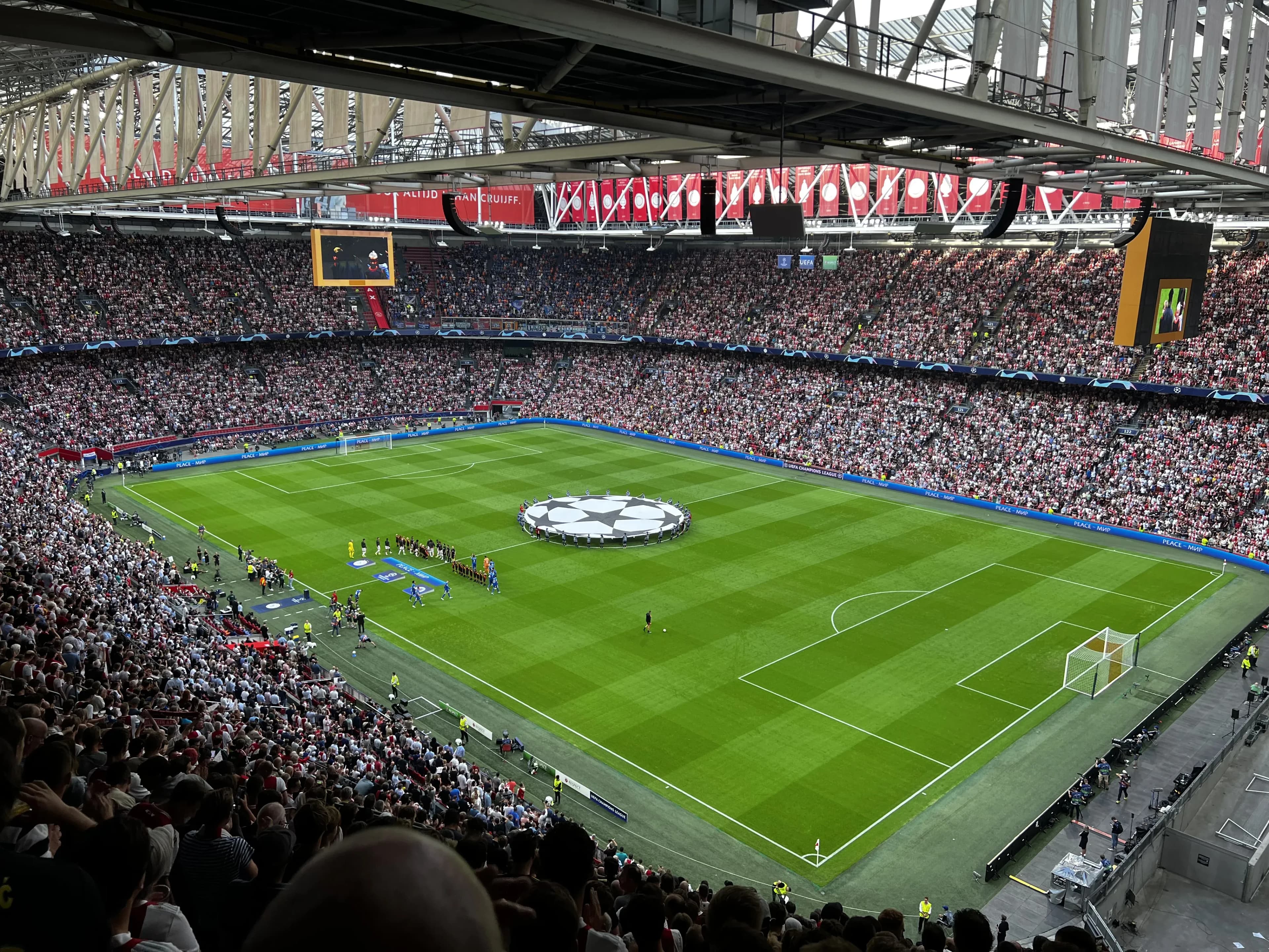 Inside Johan Cruyff Arena with short side view during an Ajax Champions League match